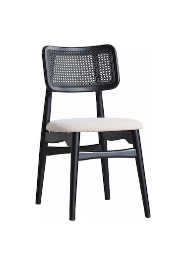 Helios Hazeranlı Ahşap Bohem Sandalye Siyah - Krem