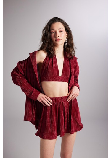 Holly Lolly Beli Lastikli Mini Comfy Şort Bordo