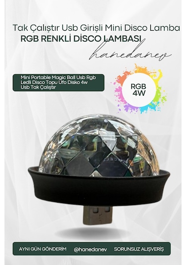 Mini Portable Magic Ball Usb Rgb Ledli Disco Topu Ufo Disko 4w Usb Tak Çalıştır