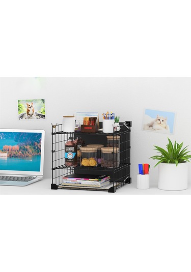 Aparatlı 3 Katlı Çelik Duvar Rafı - Dayanıklı Ve Ayarlanabilir Tel Tasarım Siyah