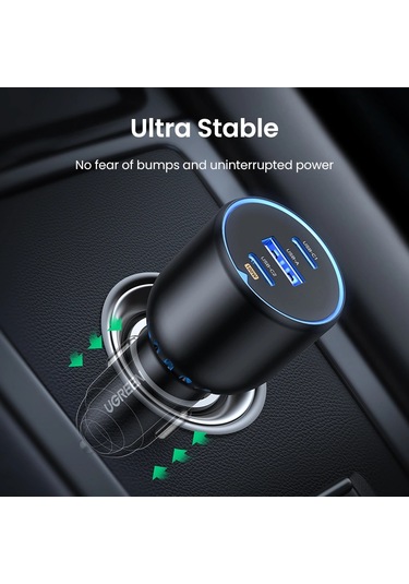 Ugreen 130w Qc Pd Hızlı Araç İçi Şarj Cihazı Çakmaklık Adaptörü 2xusb-c, 1xusb-a, Siyah, 90413