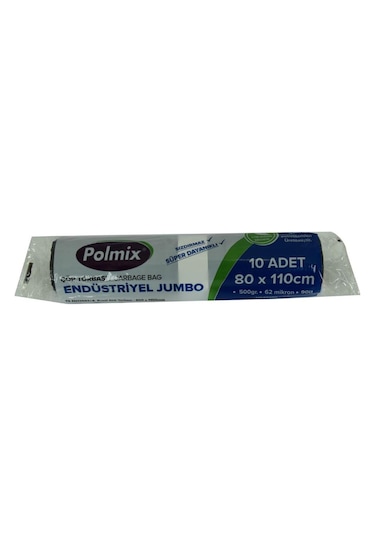 Polmix Jumbo Boy Siyah Çöp Torbası 80X110Cm 500G 62Mik 90Lt 10Lu