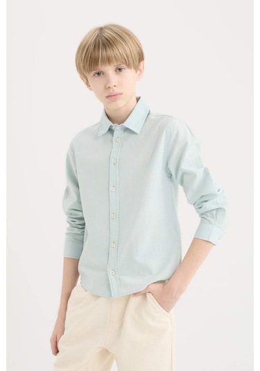 DeFacto Erkek Çocuk Polo Yaka Keten Karışımlı Uzun Kollu Gömlek D7781A825SMGN1256