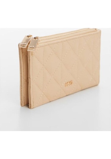 Logolu Kapitone Cüzdan Krem