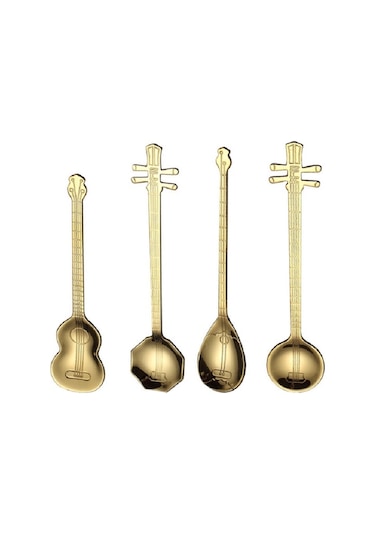 Sones Paslanmaz Çelik Kahve Karıştırma Kaşığı Yaratıcı Müzik Aleti Şekli Kaşık, Stil: Gitar, Renk: Renkli