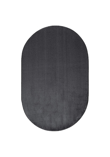 Antrasit Fluffy Oval Post Peluş Halı Antibakteriyel Kaymaz Taban
