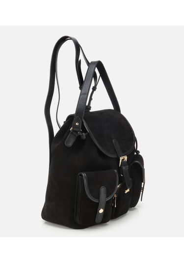 Hotiç Kadın Süet Deri Siyah Cepli Tokalı Sırt Çantası 03cah316410a100 03cah316410a100 Siyah