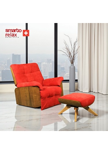 Smarto Relax Tv Koltuğu Madrid Elektrikli Kontrol Panelli Ergonomik Kırmızı Deri Dekoratif Baba Koltuğu Kırmızı