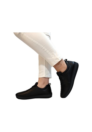 Voyager Z094 Siyah Hakiki Deri Lazer İşlemeli Bayan Ayakkabı Siyah