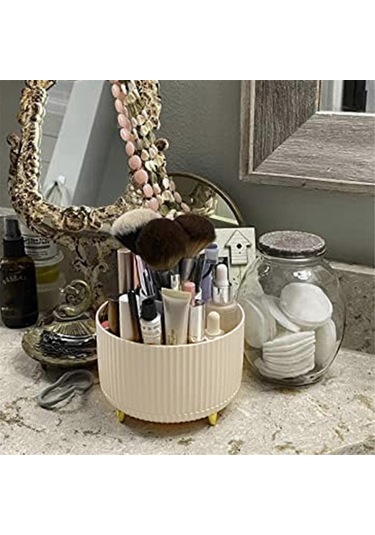 Ganzhoushop Makyaj Fırçası Tutucu Düzenleyici, 360 Dönen Kalem Kalem Tutucu Bardak, Masa Aksesuarları, 5 Yuvalı Makyaj Fırçaları Bardaksüt Beyazı