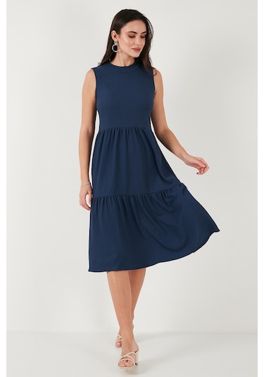 Lela Regular Fit Kolsuz Midi Bayan Elbise 5869008 Indigo