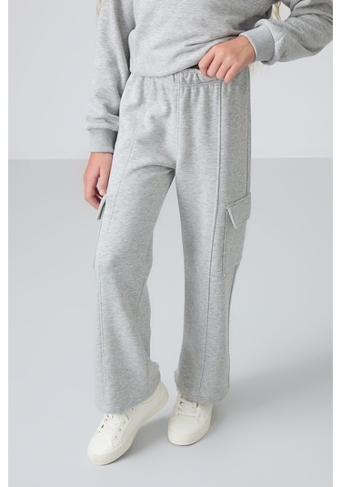 Tommy Life Gri Melanj Pamuklu İçi Tüylü Yumuşak Dokulu Standart Fit Nakışlı Kız Çocuk Eşofman Takım - 75159 Gri Melanj