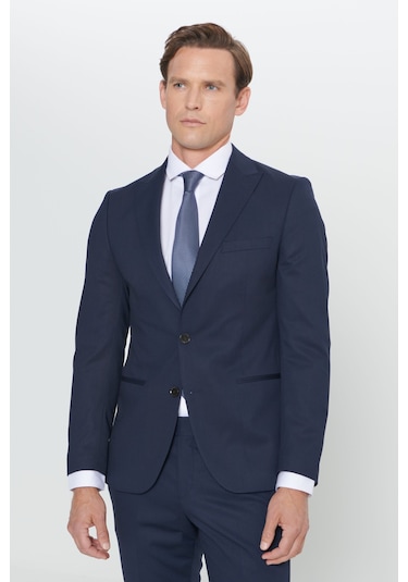 AC&Co / Altınyıldız Classics ERKEK LACI Ekstra Slim Fit Dar Kesim Kırlangıç Yaka Takım Elbise Lacivert