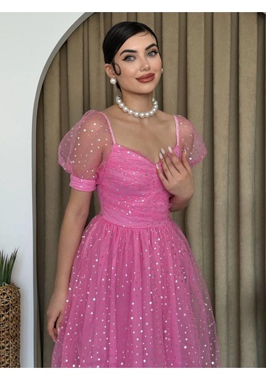 Helena Tül Elbise Pembe