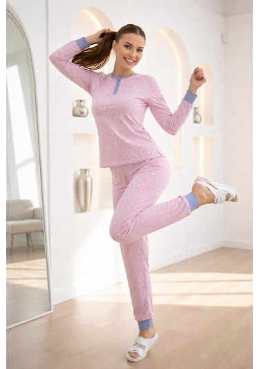 Divinus Ayıcık Desenli Patlı Pembe Kadın Pijama Takımı Pembe