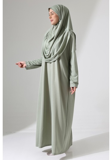 Başörtülü Tek Parça Namaz Elbisesi - Mint Yeşili - 5015 Mint Yeşili