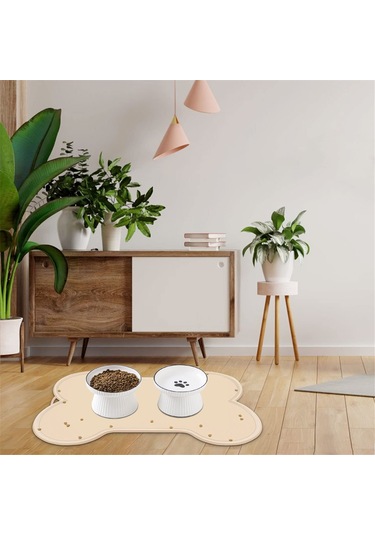 Köpek Kedi Mama Matı Büyük 22x16 İnç Kaymaz Evcil Hayvan Köpek Mama Matı Bej