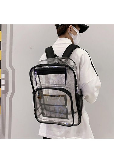 Homyl Spor Erkekler Için Şeffaf Sırt Çantası 2 Yollu Zip Siyah