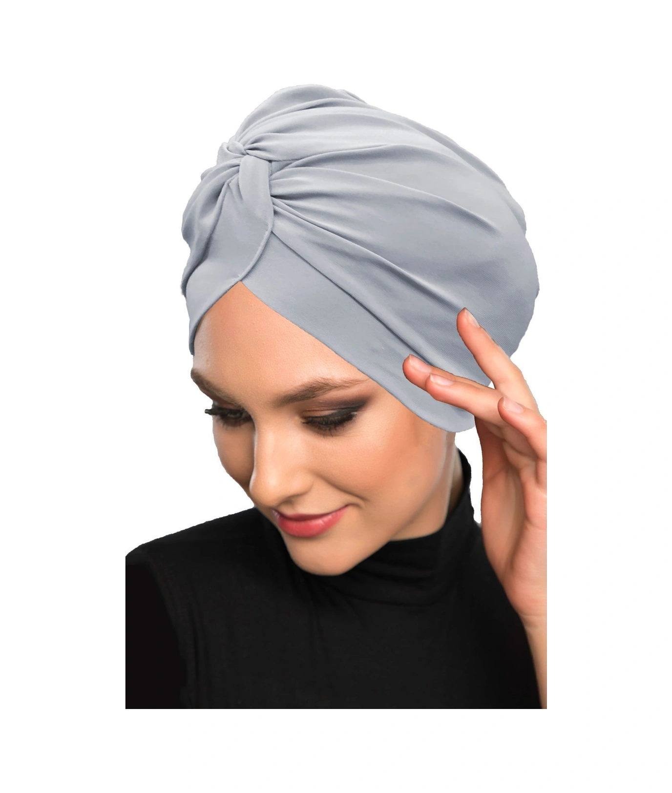 Çapraz Kancalı Açık Gri Hazır Türban Tesettür Dış Ve Havuz Bonesi Açık Gri