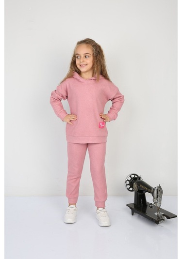 Ribana Oversize Kapüşonlu Arma Detaylı Alt Üst Takım Gül Kurusu