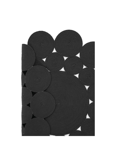 Cool Halı Luke 508 Siyah Yuvarlak Halı Bohem Örgü Hasır Kilim Dekoratif Mutfak Balkon Banyo Halısı