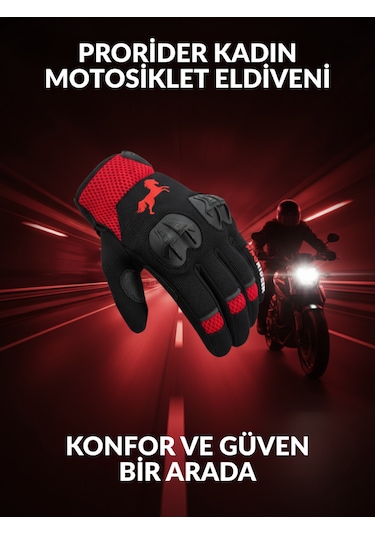 Yüksek Korumalı Kadın Motosiklet Eldiveni Kırmızı Avuç İçi Slider Korumalı
