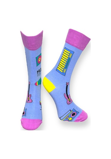 3'lü Unısex Pati Baskılı, Müzik Festivali Ve Bira Temalı Esnek Nem Alabilen Pamuklu Spor Soket Çoraplar Çok Renkli