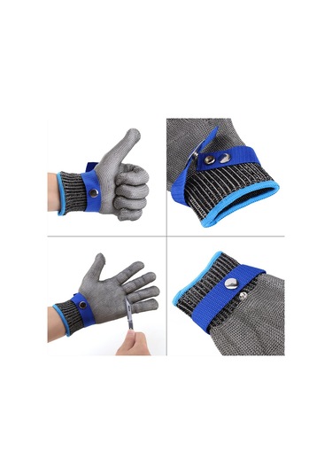 Mufunye M Beden Çelik Tel Eldiveni Tek Adet - Kesiciye Dayanıklı, Pikanç Ve Çizik Korumalı, Saçaklı Mavi, Sağ-sol El Uyumlu