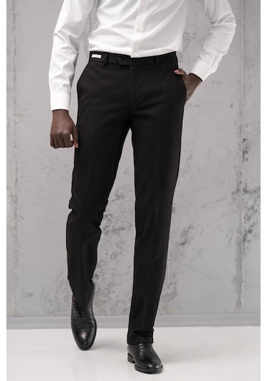 Ecer Regular Fit Düz Kalın Kışlık Gabardin Yan Cepli Pantolon Siyah