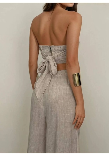 Sırt Lastikli Spor Straplez Askısız Sırt Bağlamalı Crop Cepli Beli Esnek Pantolon Günlük Keten Takım Gri Sırt Lastikli Spor Straplez Askısız Sırt Bağlamalı Crop Cepli Beli Esnek Pantolon Günlük Keten Takım Gri