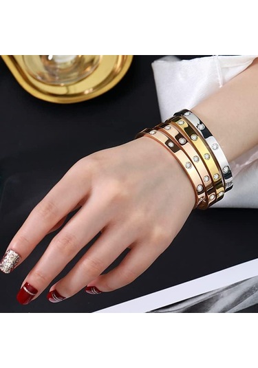 Gümüş Kübik Zirkonya Taşlı Bilezikler Paslanmaz Çelik Bileklik Takı Kadınlar Genç Kızlar İçin Aşk Hediyeleri Gümüş