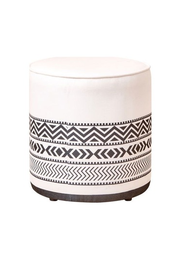 Just Home Ethnic Puf - Beyaz / Siyah - 41x39x39 Cm Beyaz / Siyah