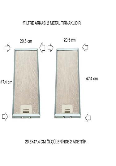 Ehla Filtre 20,5 X47,4 Ankastre Aspiratör Davlumbaz Alüminyum FİLTRE SETİ 2 ADET