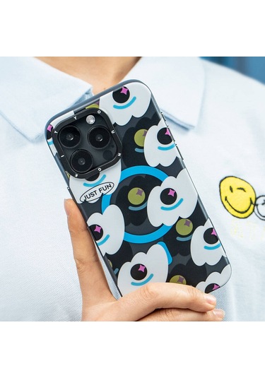 İphone 15 Pro Max Uyumlu Kılıf Magsafe Özellikli Youngkit Happy View Serisi Kapak Mavi