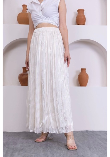 Kırışık Detaylı Etek 6034-krem Krem