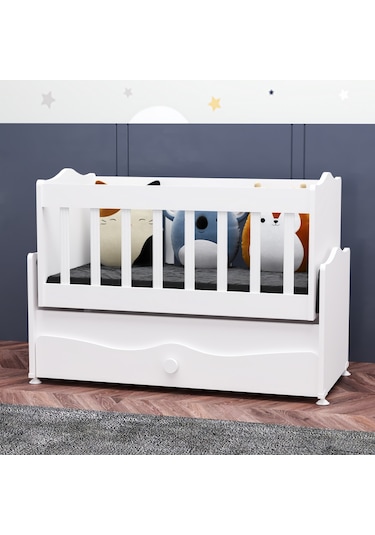 Garaj Home İnci Çekmeceli Sallanır Beşik Anne Yanı Beşik - Beyaz Beyaz