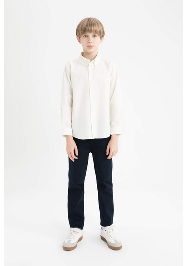 DeFacto Erkek Çocuk Polo Yaka Dokulu Uzun Kollu Gömlek D7772A825SMER110