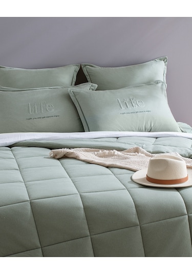 Madame Coco Bobigny Çift Kişilik Pamuklu Supersoft Comforter Set - Mint Yeşili Yeşil
