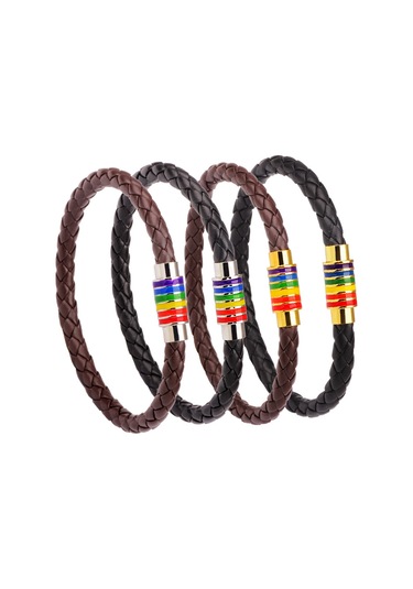 Padalink Lgbt Onur Deri Bilezik, Renkli Gökkuşağı Desenli, Dayanıklı Örgü, Magnetik Bakır Kapan, Sevgi Söyleyişi Hediyesi Bronz