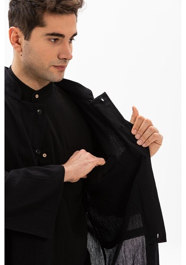 Şile Bezi İnce Erkek Namaz Cübbesi Yazlık Namazlık Pamuk Kumaş Cübbe Siyah Syh-siyah Siyah