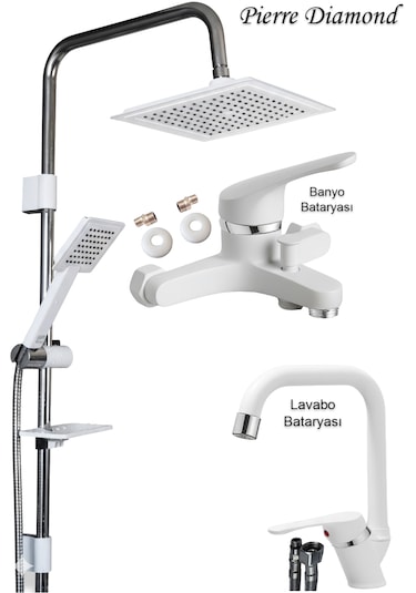 469845 Lavabo Banyo Bataryası Robot Duş Takımı Musluk Armatür Siyah Beyaz Krom Renk Beyaz - Krom