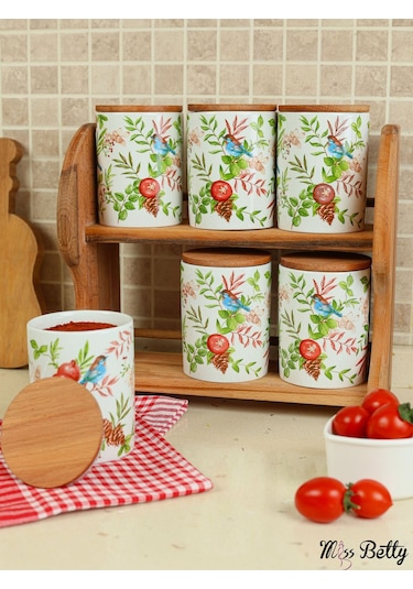 Mıss Betty 9886 Mıra Standlı 6lı Porselen Baharatlık Kırmızı