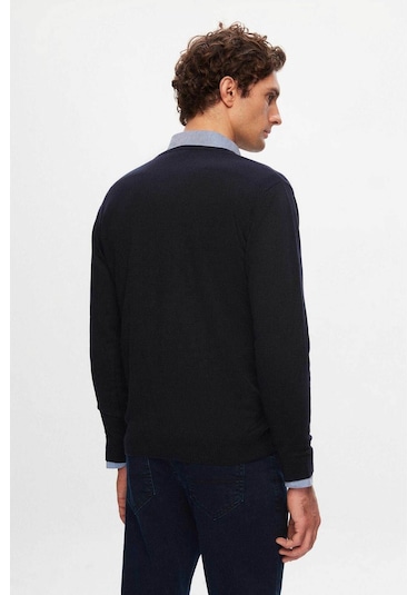 D's Damat Ds Damat Regular Fit Lacivert Düz V Yaka Triko Kazak 5HF06ORT12003 Lacivert