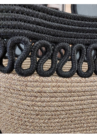 Doğal Hasır Jüt El Örmesi Günlük Kullanım Ve Plaj İçin Uygun Bayan Çanta-bej Siyah Trikotlu Bej - Siyah