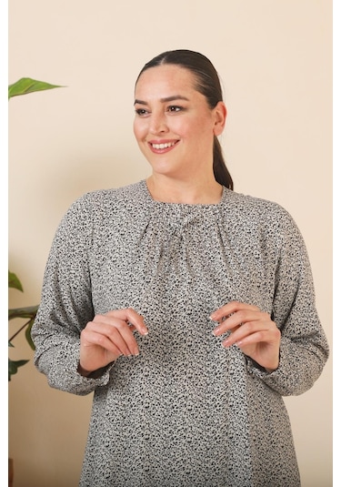 Kadin Buyuk Beden Çıtır Desen Uzun Anne Günlük Elbise 001