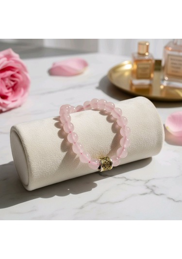 Orijinal Pembe Kuvars Bileklik - El Yapımı Zamak Ve Pirinç Detaylı Pembe