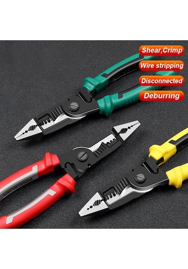 Ximistore9 Elektrikçi Çok İşlevli Pense: Telli Kablo Kesici, Telli Soyucu, Terminal Presleyici - El Aleti Kırmızı