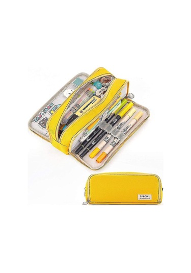 Büyük Kapasiteli Kalem Kutusu, 3 Bölmeli, Okul, Gençler, Kızlar, Erkek Çocuklar, Erkekler Ve Kadınlar İçin Kalem Kutusu Sarı Th