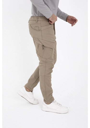 Camp Scoutland Camp593 Outdoor Softshell Su Ve Rüzgara Dayanıklı içi Polarlı Kışlık Erkek Bej Taktik Pantolon Bej