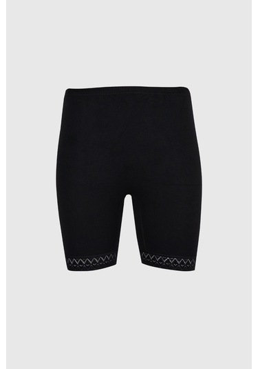 Ceylanoğlu 6'lı Bayan Ribana Diz Üstü Dantelli Tayt-231 Siyah